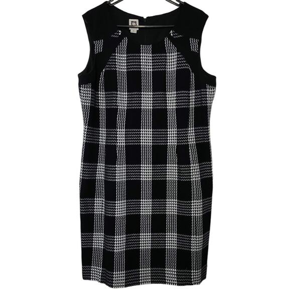 Anne Klein sz 16 Black White Plaid A-Line DRESS Sleeveless Buffalo - Picture 1 of 4